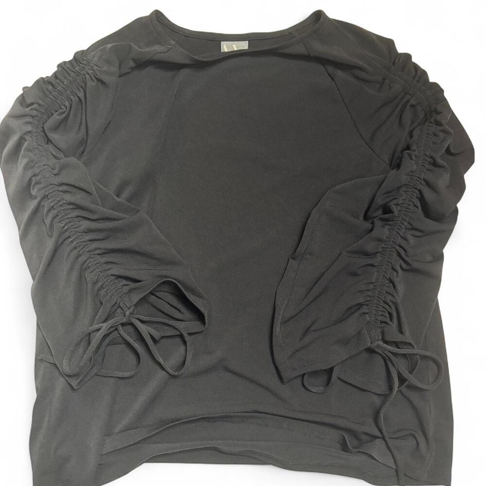 Worthington Black Ruched Tie-Sleeve Blouse — Size Medium